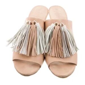 Loeffler Randall Tan Mules with Cream Tassels